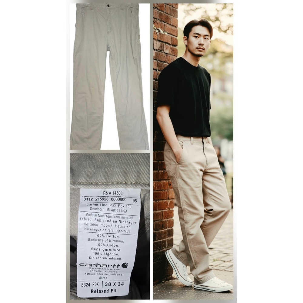 Carhartt Men's Relaxed Canvas Carpenter Work Pants size 38x32 tall Beige